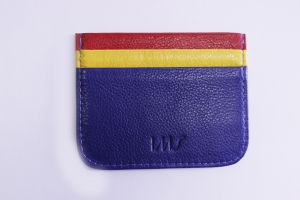 Porta cartão em couro três cores azul