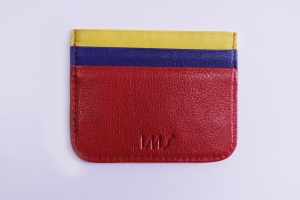 Porta cartão em couro três cores vermelho